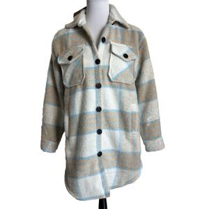 Veveret Shacket Small Taupe Aqua Button Down‎ Oversized Jacket Womens New